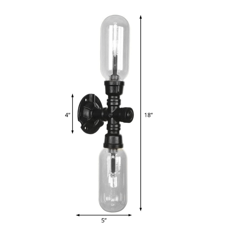 Lisslune | Clear Glass Black Wall Lamp Capsule Shade 2/4 Light Industrial Wall Mounted Pipe Lighting