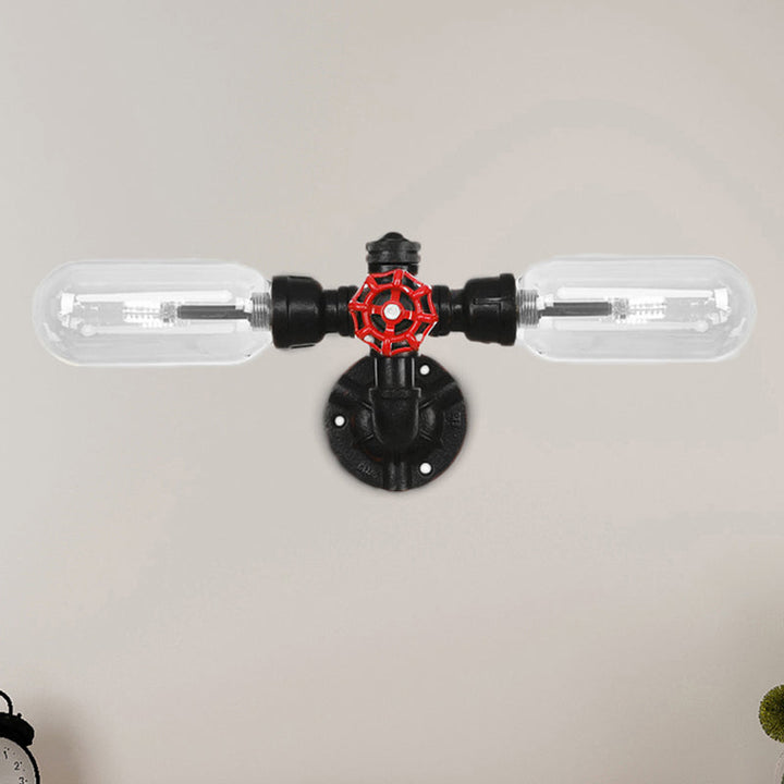 Lisslune | Clear Glass Black Wall Lamp Capsule Shade 2/4 Light Industrial Wall Mounted Pipe Lighting