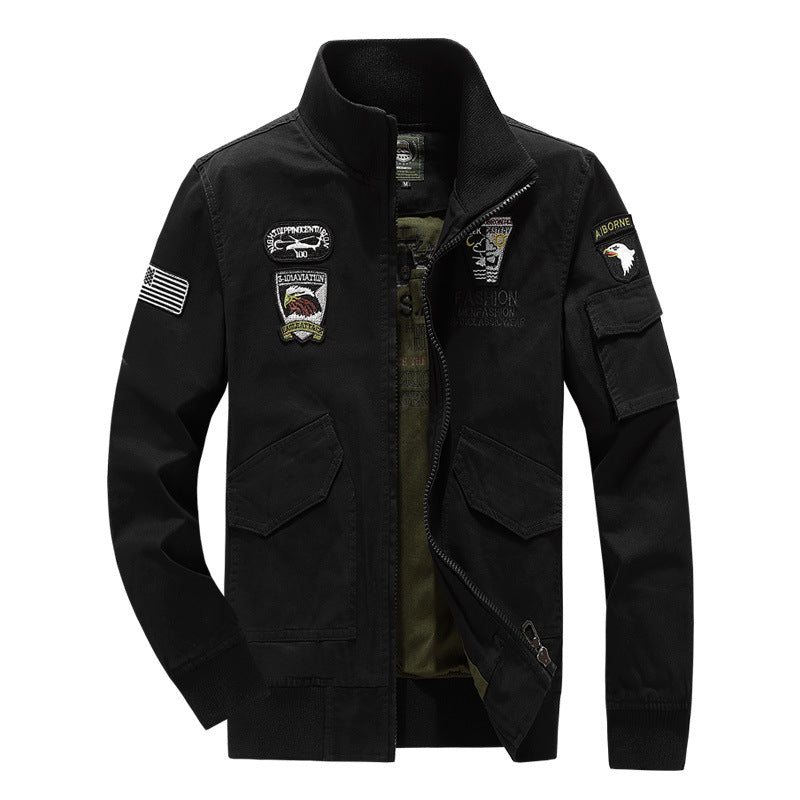 Men's Versatile Bomber Jacket with Embroidered Patches Lisslune