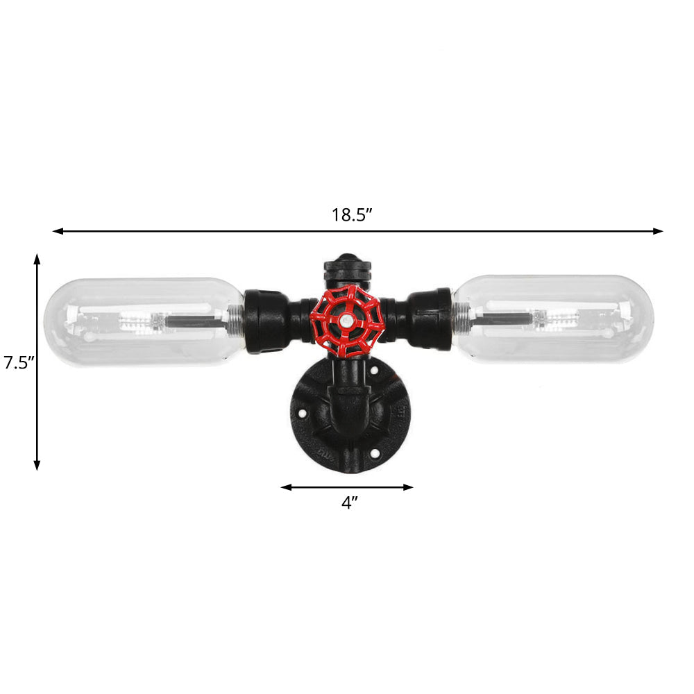 Lisslune | Clear Glass Black Wall Lamp Capsule Shade 2/4 Light Industrial Wall Mounted Pipe Lighting