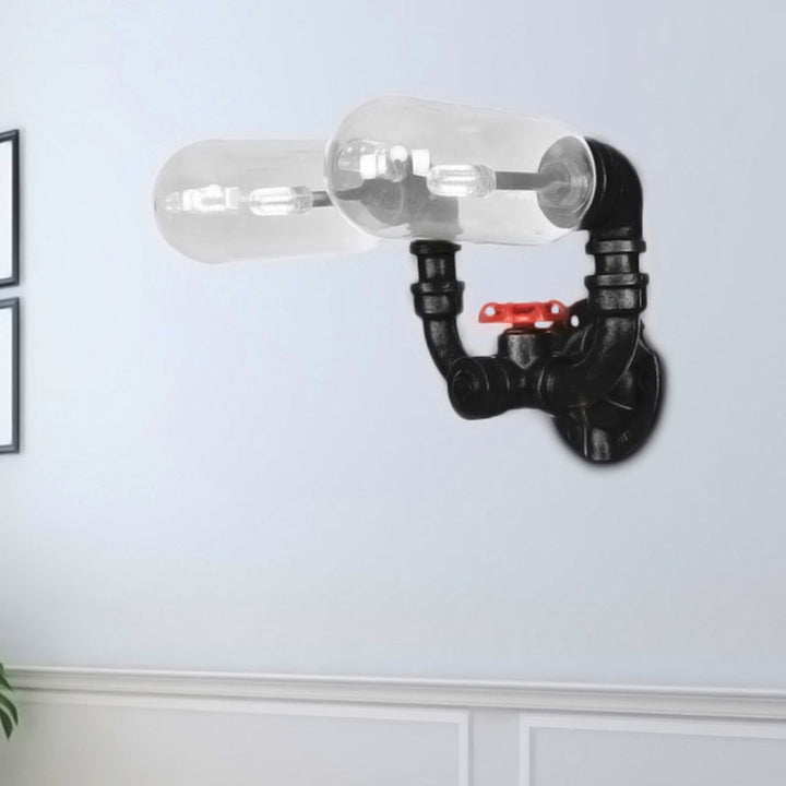 Lisslune | Clear Glass Black Wall Lamp Capsule Shade 2/4 Light Industrial Wall Mounted Pipe Lighting