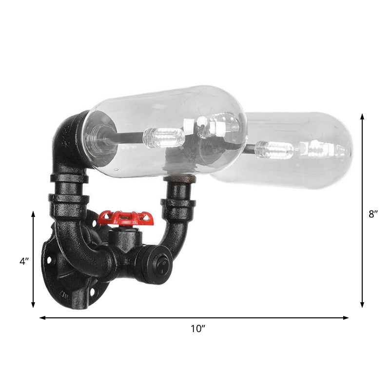 Lisslune | Clear Glass Black Wall Lamp Capsule Shade 2/4 Light Industrial Wall Mounted Pipe Lighting