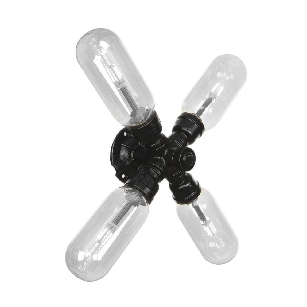 Lisslune | Clear Glass Black Wall Lamp Capsule Shade 2/4 Light Industrial Wall Mounted Pipe Lighting