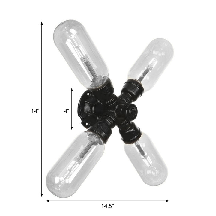Lisslune | Clear Glass Black Wall Lamp Capsule Shade 2/4 Light Industrial Wall Mounted Pipe Lighting