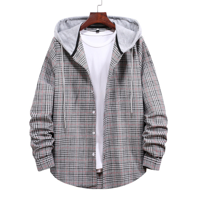 Men's shirt with integrated hood and fashionable check design Lisslune