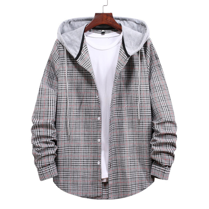 Men's shirt with integrated hood and fashionable check design Lisslune