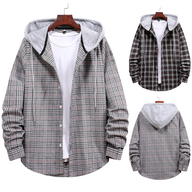 Men's shirt with integrated hood and fashionable check design Lisslune