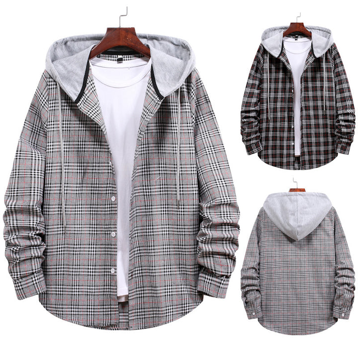 Men's shirt with integrated hood and fashionable check design Lisslune