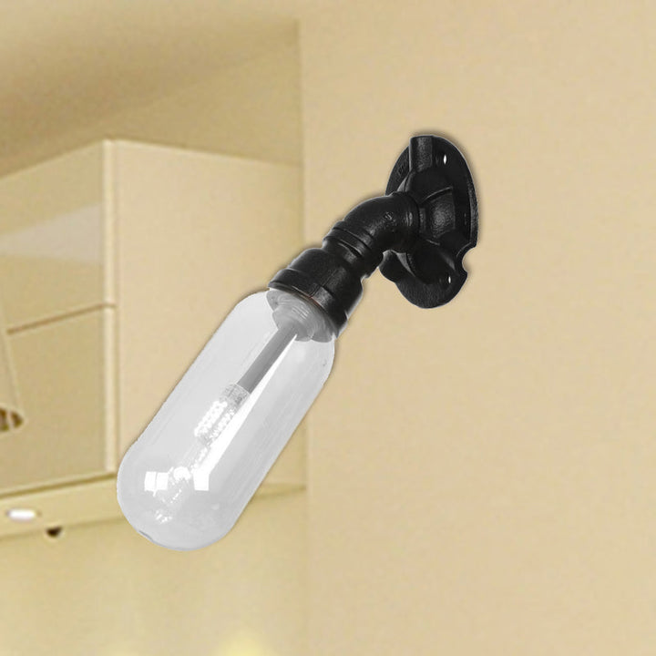 Lisslune | Simple clear glass wall-mounted tube light industrial black oval living room wall lamp