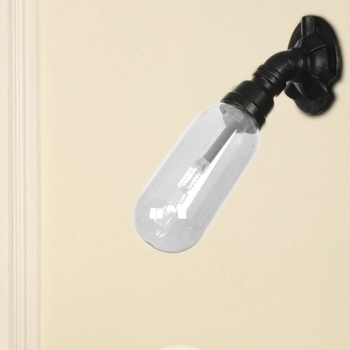 Lisslune | Simple clear glass wall-mounted tube light industrial black oval living room wall lamp