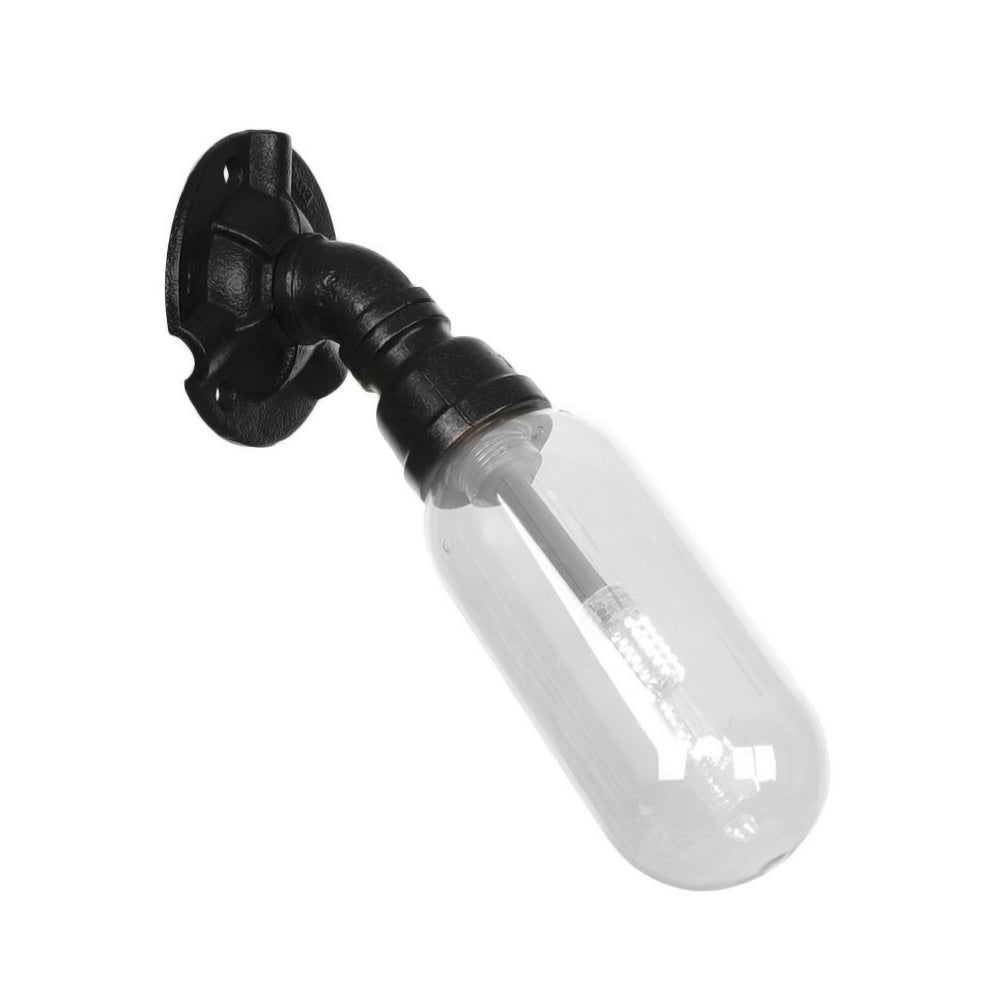 Lisslune | Simple clear glass wall-mounted tube light industrial black oval living room wall lamp