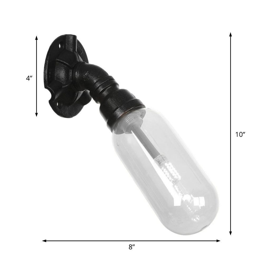 Lisslune | Simple clear glass wall-mounted tube light industrial black oval living room wall lamp