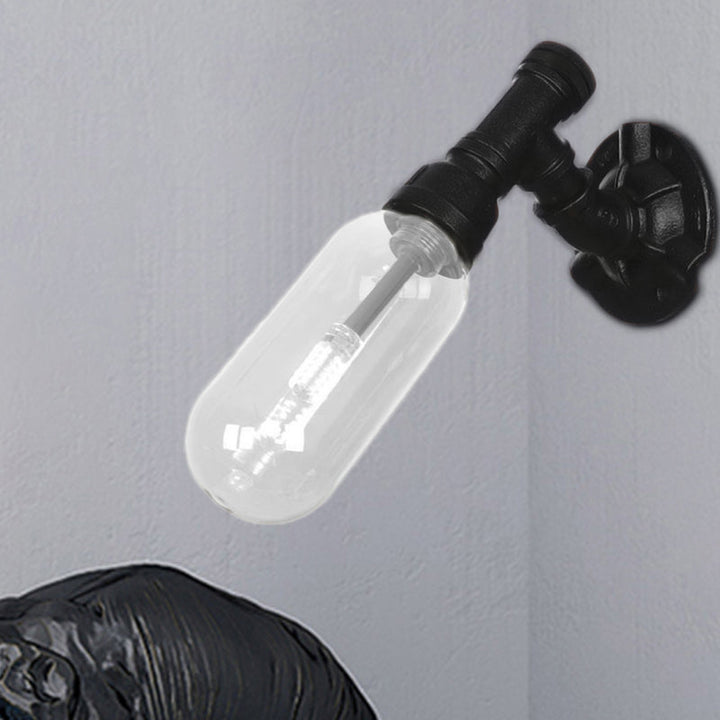 Lisslune | Simple clear glass wall-mounted tube light industrial black oval living room wall lamp