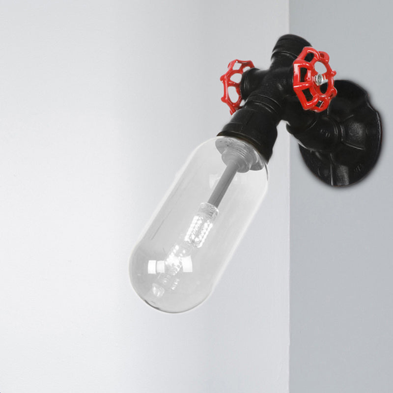 Lisslune | Simple clear glass wall-mounted tube light industrial black oval living room wall lamp