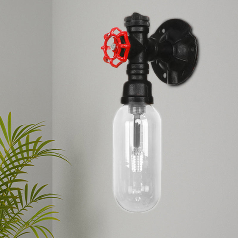 Lisslune | Simple clear glass wall-mounted tube light industrial black oval living room wall lamp