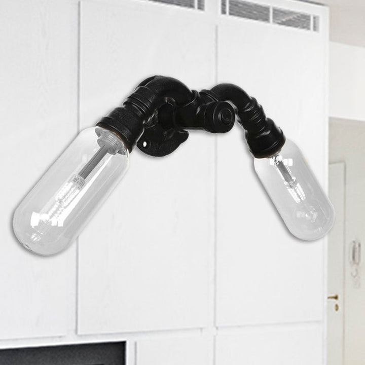 Lisslune | Capsule Shade Bedroom Wall Light Industrial Metal 2 Lights Black Wall Light with Pipe Design