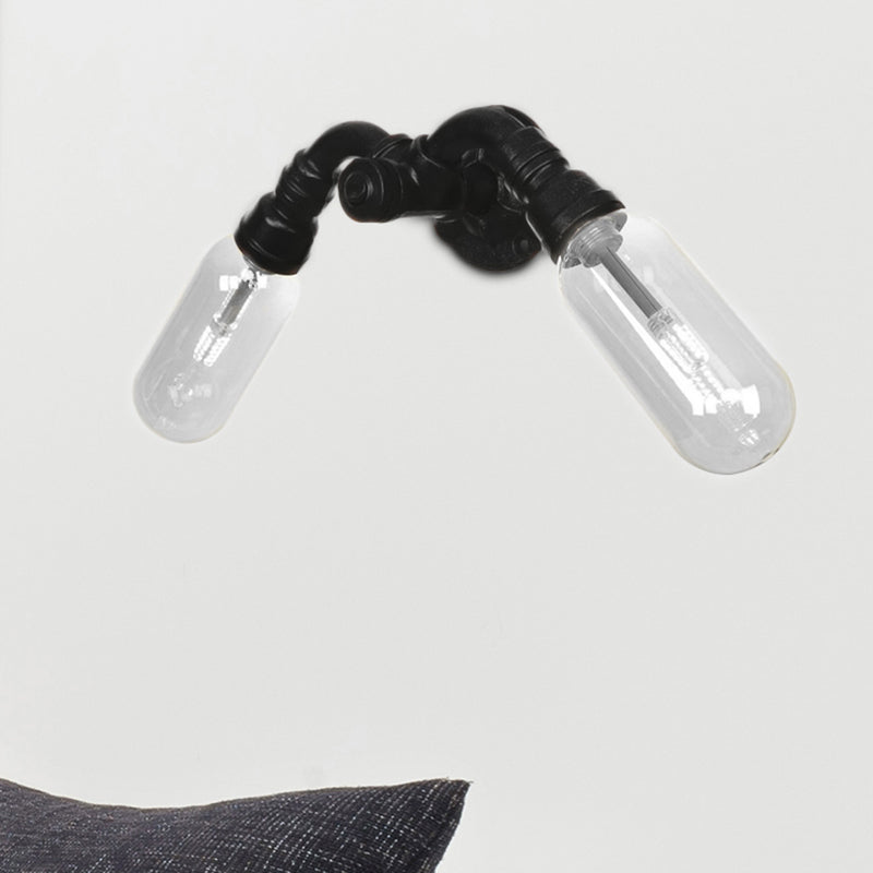 Lisslune | Capsule Shade Bedroom Wall Light Industrial Metal 2 Lights Black Wall Light with Pipe Design