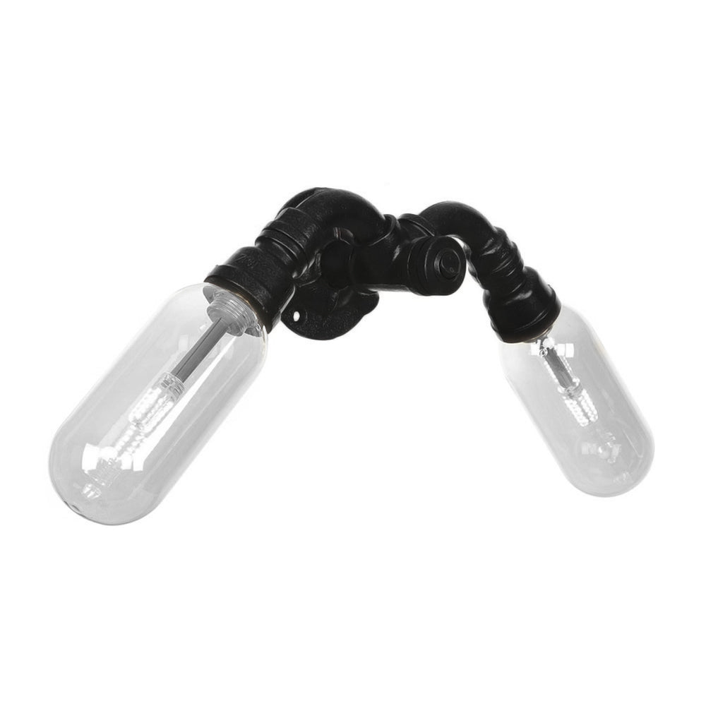 Lisslune | Capsule Shade Bedroom Wall Light Industrial Metal 2 Lights Black Wall Light with Pipe Design