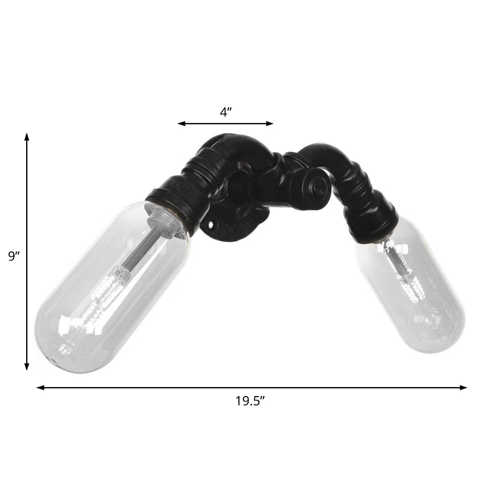 Lisslune | Capsule Shade Bedroom Wall Light Industrial Metal 2 Lights Black Wall Light with Pipe Design