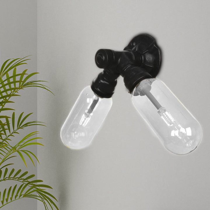 Lisslune | Capsule Shade Bedroom Wall Light Industrial Metal 2 Lights Black Wall Light with Pipe Design