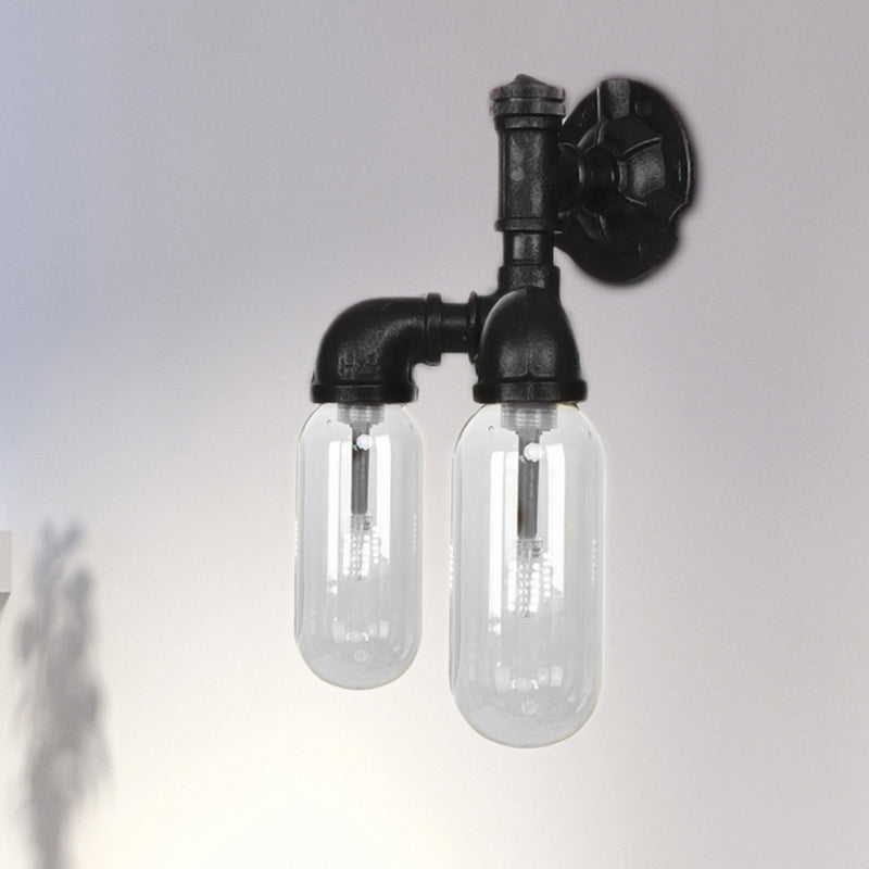 Lisslune | Capsule Shade Bedroom Wall Light Industrial Metal 2 Lights Black Wall Light with Pipe Design