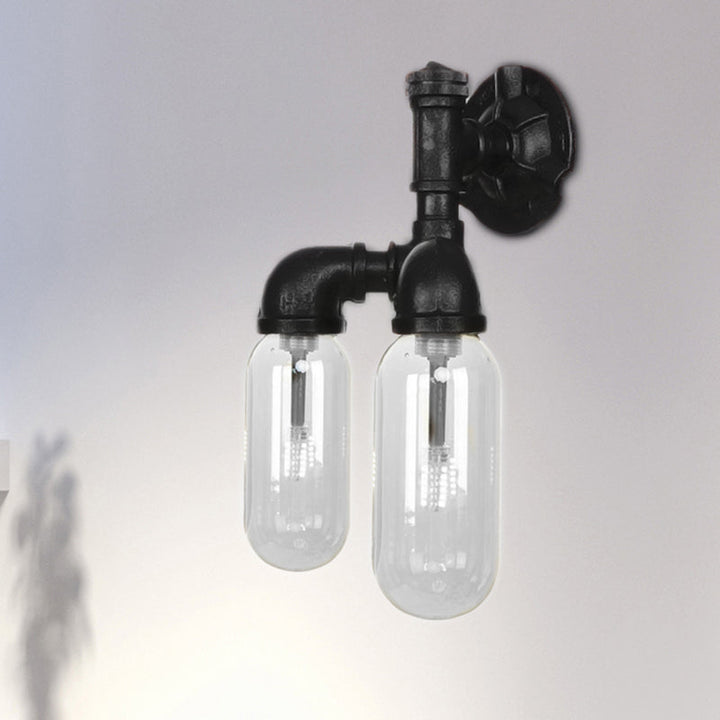 Lisslune | Capsule Shade Bedroom Wall Light Industrial Metal 2 Lights Black Wall Light with Pipe Design