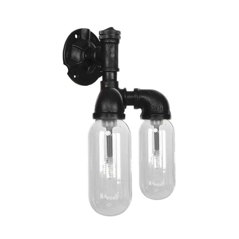 Lisslune | Capsule Shade Bedroom Wall Light Industrial Metal 2 Lights Black Wall Light with Pipe Design