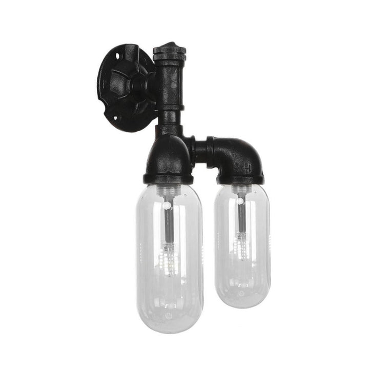 Lisslune | Capsule Shade Bedroom Wall Light Industrial Metal 2 Lights Black Wall Light with Pipe Design