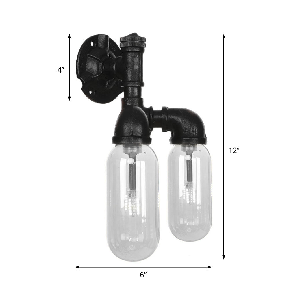 Lisslune | Capsule Shade Bedroom Wall Light Industrial Metal 2 Lights Black Wall Light with Pipe Design