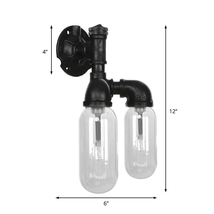 Lisslune | Capsule Shade Bedroom Wall Light Industrial Metal 2 Lights Black Wall Light with Pipe Design