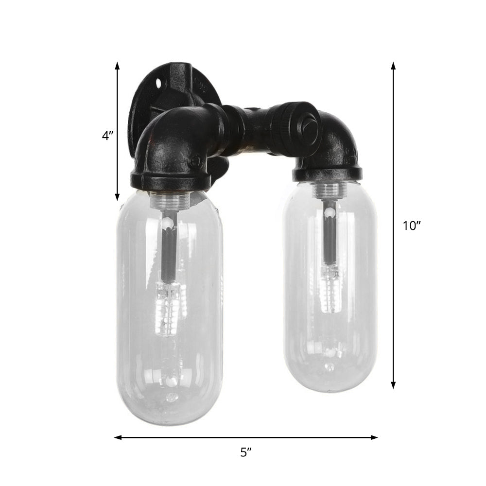 Lisslune | Metal Oval Shadow Wall Lamp Industrial 2 Lights Bedroom Wall Mounted Pipe Light in Black
