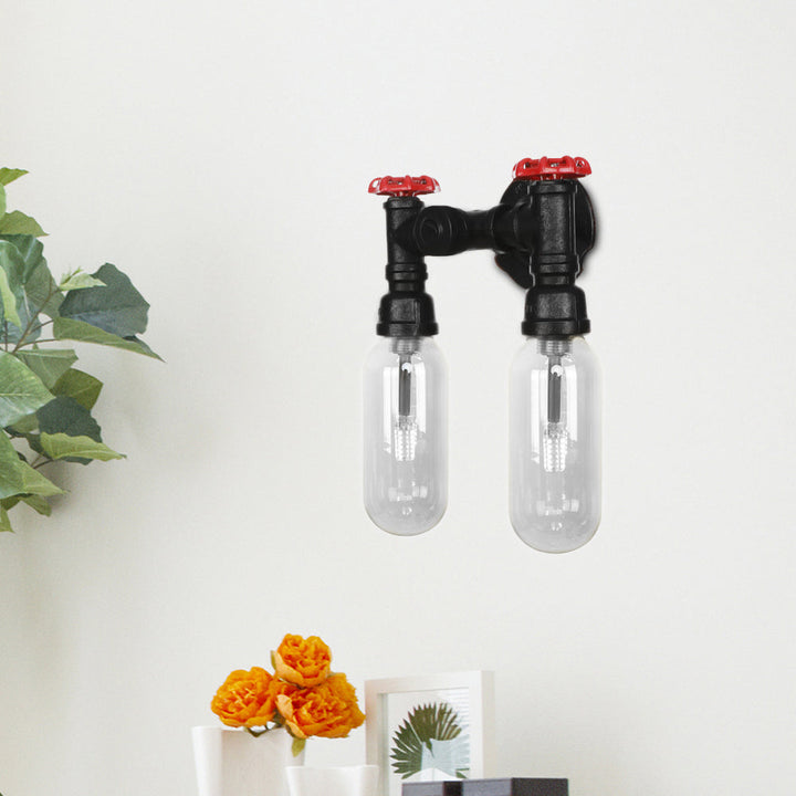 Lisslune | Metal Oval Shadow Wall Lamp Industrial 2 Lights Bedroom Wall Mounted Pipe Light in Black
