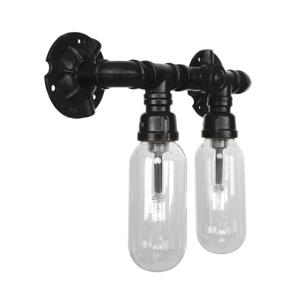 Lisslune | Metal Oval Shadow Wall Lamp Industrial 2 Lights Bedroom Wall Mounted Pipe Light in Black