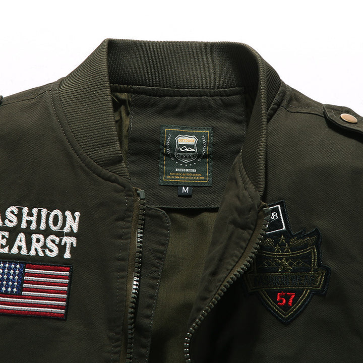 Men's trendy bomber jacket with decorative patches Lisslune
