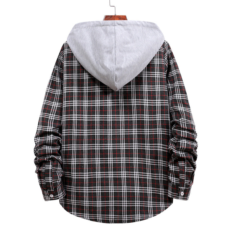 Men's shirt with integrated hood and fashionable check design Lisslune