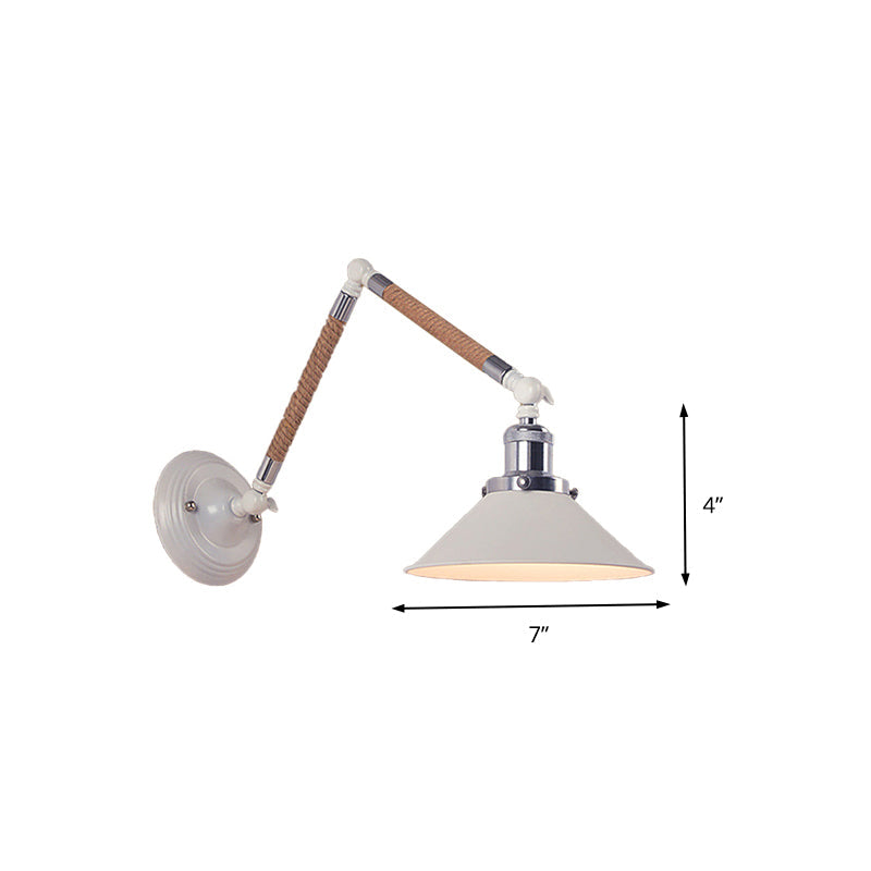 Lisslune | 1 Head Flared Wall Lighting with Swivel Arm Vintage Style White Metal Wall Lamp, 7"/8" Diameter