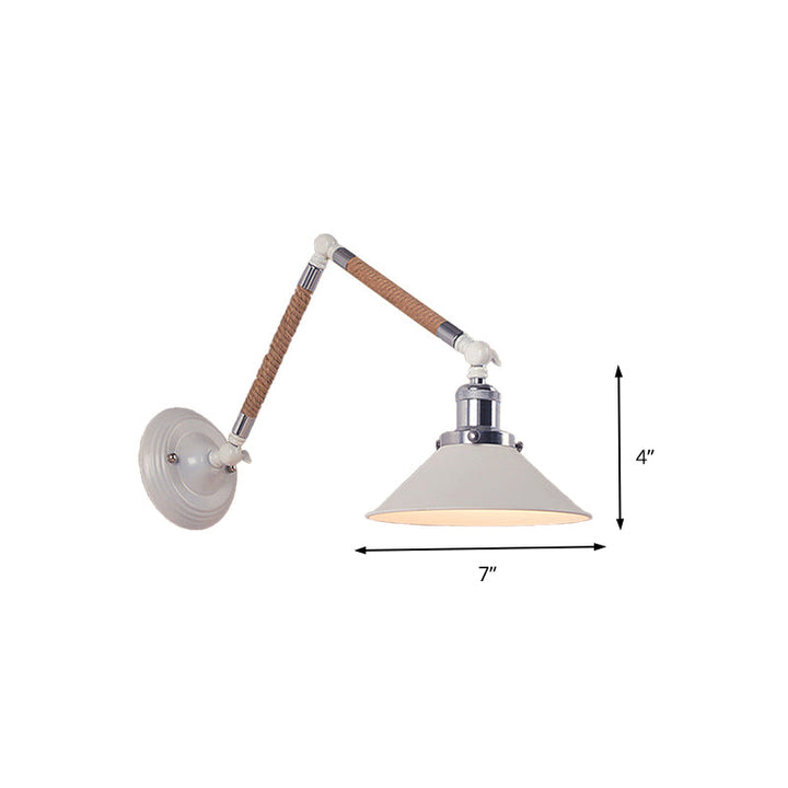 Lisslune | 1 Head Flared Wall Lighting with Swivel Arm Vintage Style White Metal Wall Lamp, 7"/8" Diameter