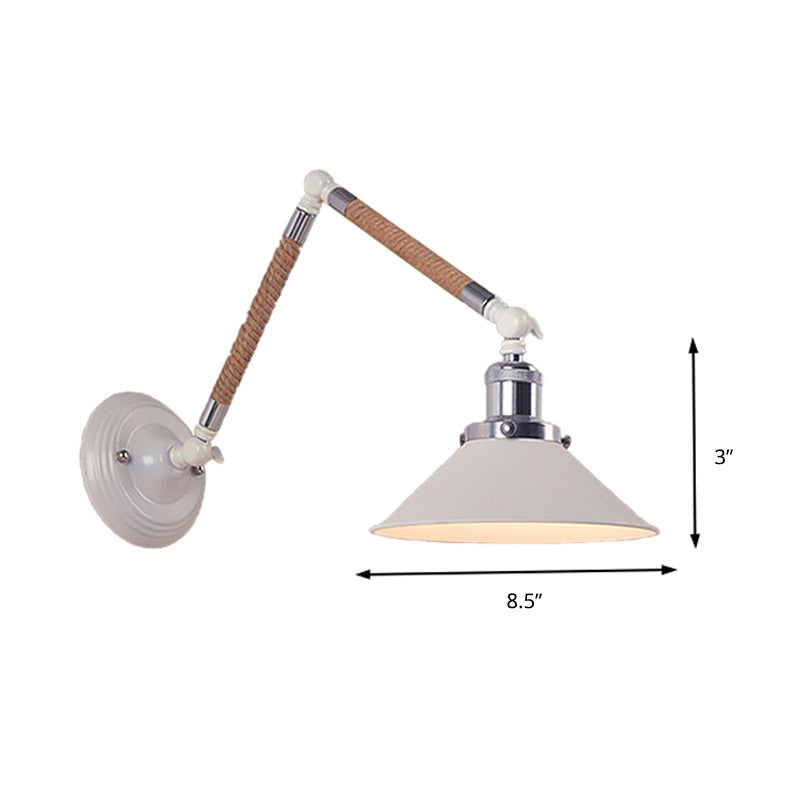 Lisslune | 1 Head Flared Wall Lighting with Swivel Arm Vintage Style White Metal Wall Lamp, 7"/8" Diameter