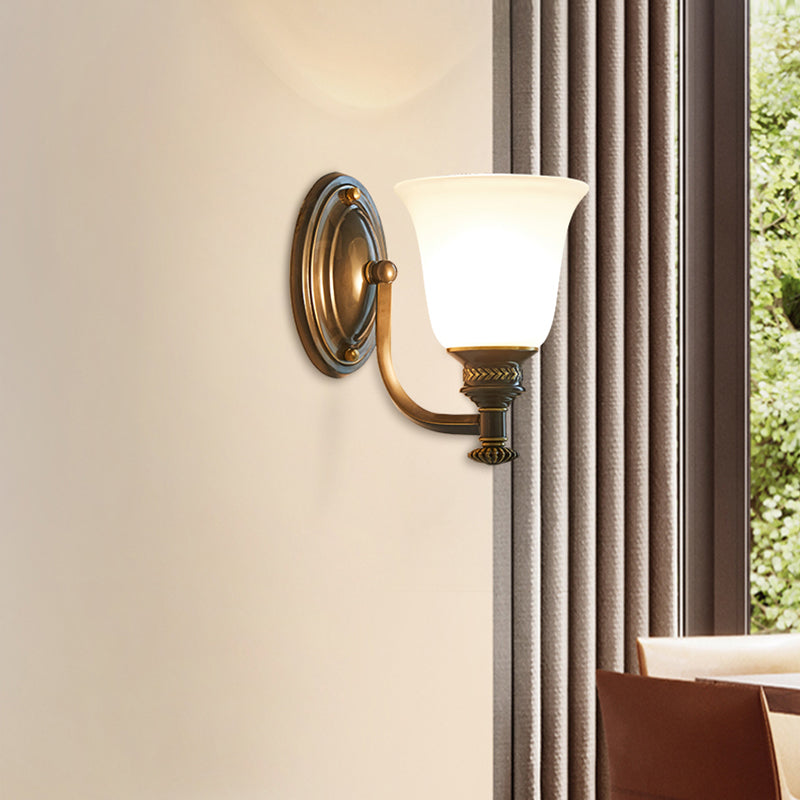 Skørter | Brass Bell Wall Light Classic White Frosted Glass Nightstand Wall Mount Fixture