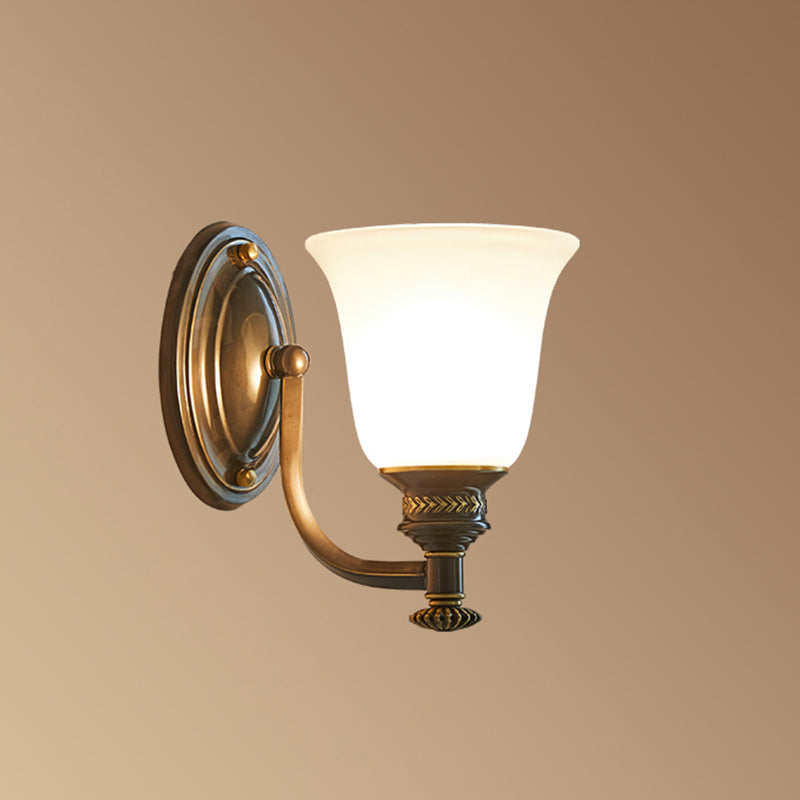 Skørter | Brass Bell Wall Light Classic White Frosted Glass Nightstand Wall Mount Fixture