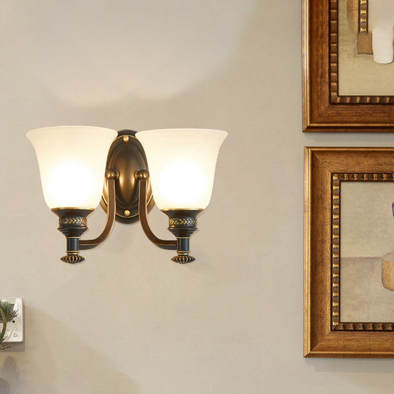 Skørter | Brass Bell Wall Light Classic White Frosted Glass Nightstand Wall Mount Fixture