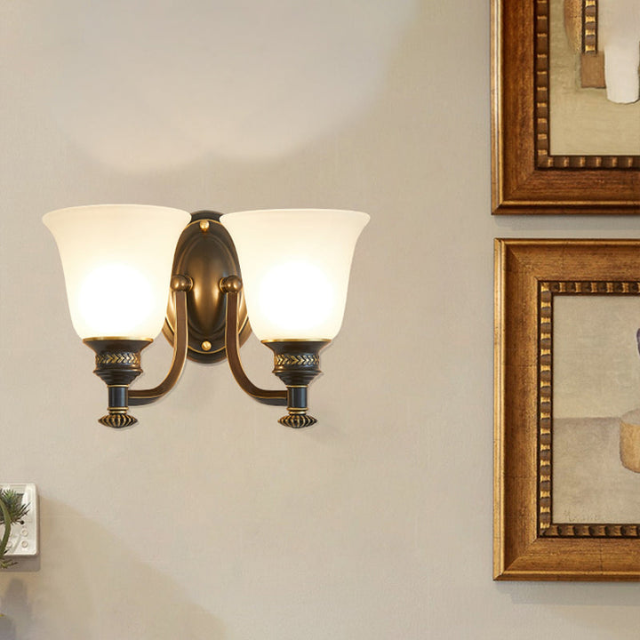 Skørter | Brass Bell Wall Light Classic White Frosted Glass Nightstand Wall Mount Fixture