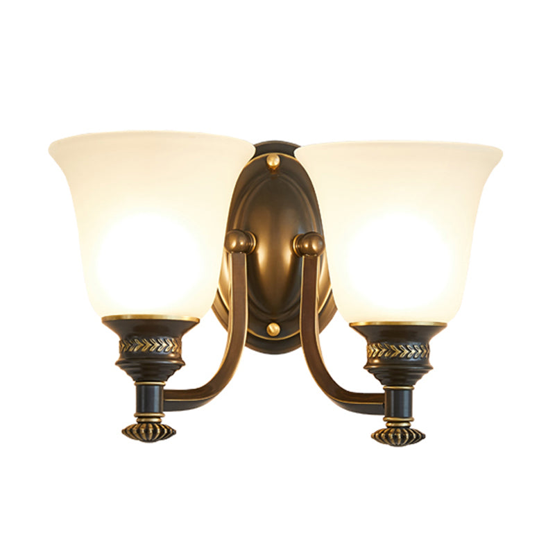 Skørter | Brass Bell Wall Light Classic White Frosted Glass Nightstand Wall Mount Fixture