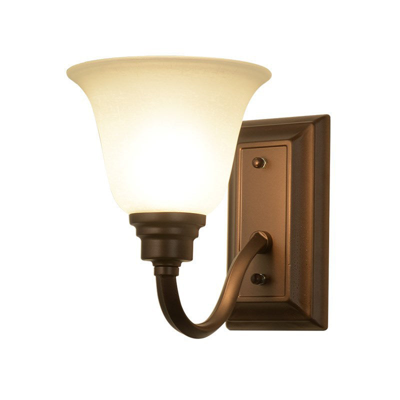 Skørter | 1-Light Cream Glass Wall Lamp Traditional Brown Tapered Shape Bed Lamp Wall Light Fixture