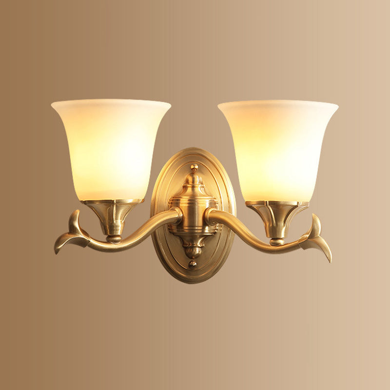 Skørter | Bell-shaped Living Room Wall Lighting Retro Matte Glass Gold Wall Lamp