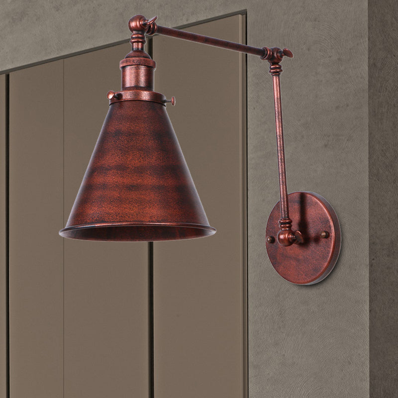 Skørter | Country House Style Cone Wall Sconces 1 Lamp Iron Wall Lighting Fixture in Black/Rust for Bedroom