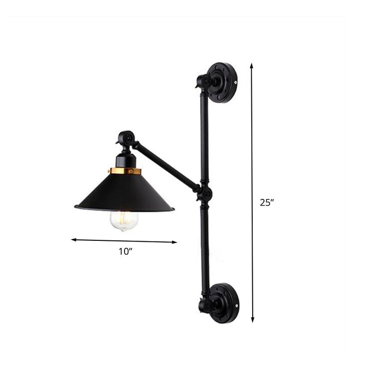 Skørter | Children's Shade Corridor Wall Lamp Industrial Stylish Metal 1 Light Black Adjustable Wall Lighting, 8"/10" Width