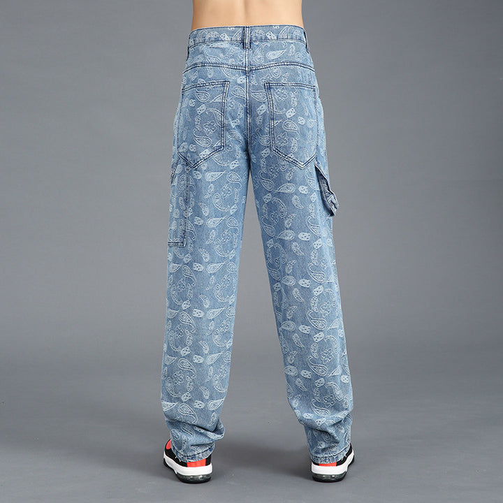 Men's casual cargo jeans with paisley pattern Lisslune