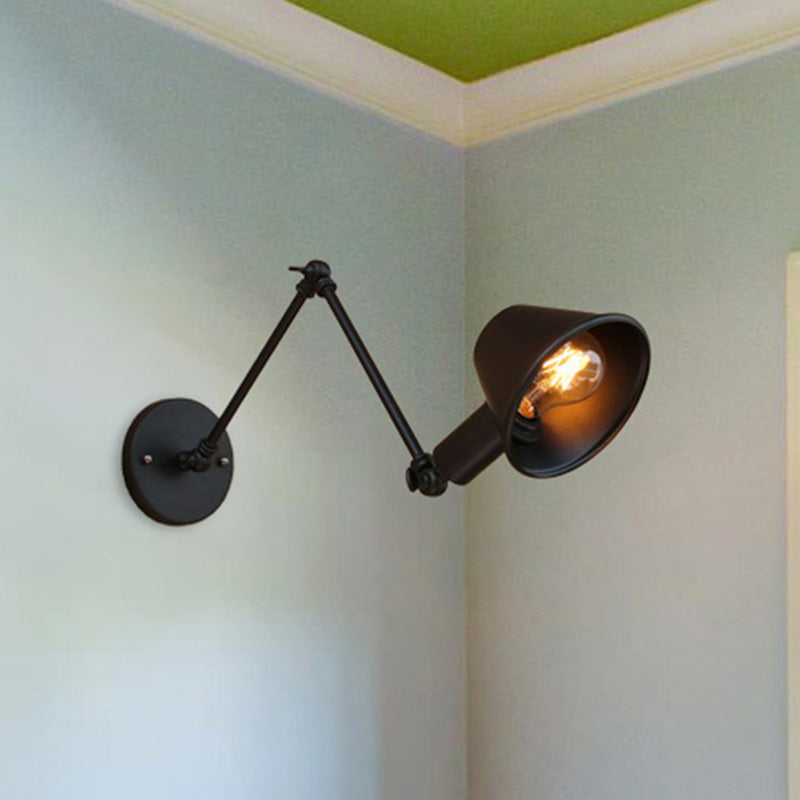 Lisslune | 1 Bulb Wall Lighting Vintage Industrial Conical Shade Metal Wall Lamp in Black/Rust for the Study