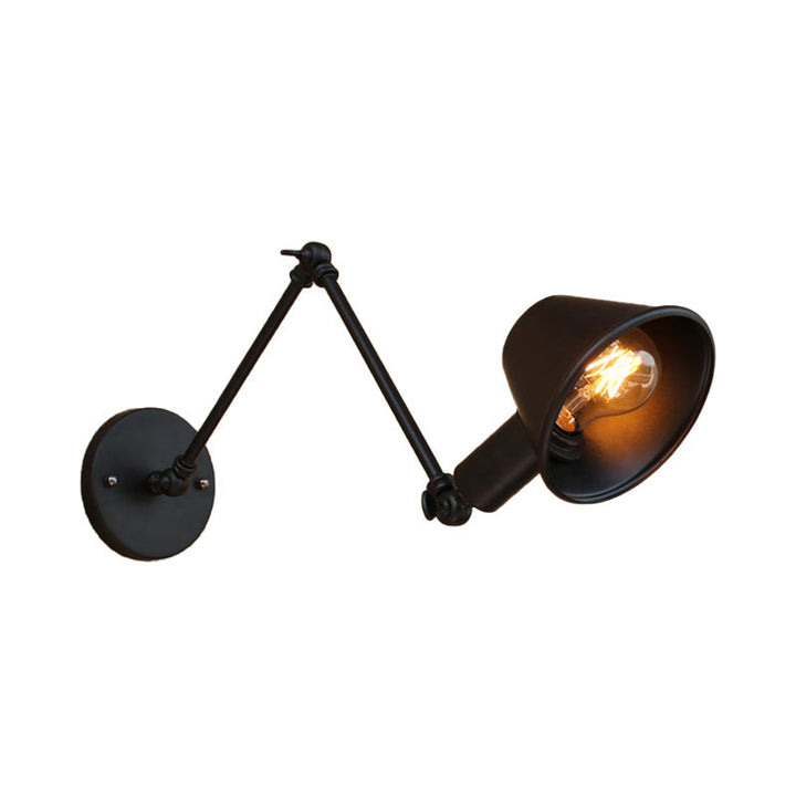 Lisslune | 1 Bulb Wall Lighting Vintage Industrial Conical Shade Metal Wall Lamp in Black/Rust for the Study